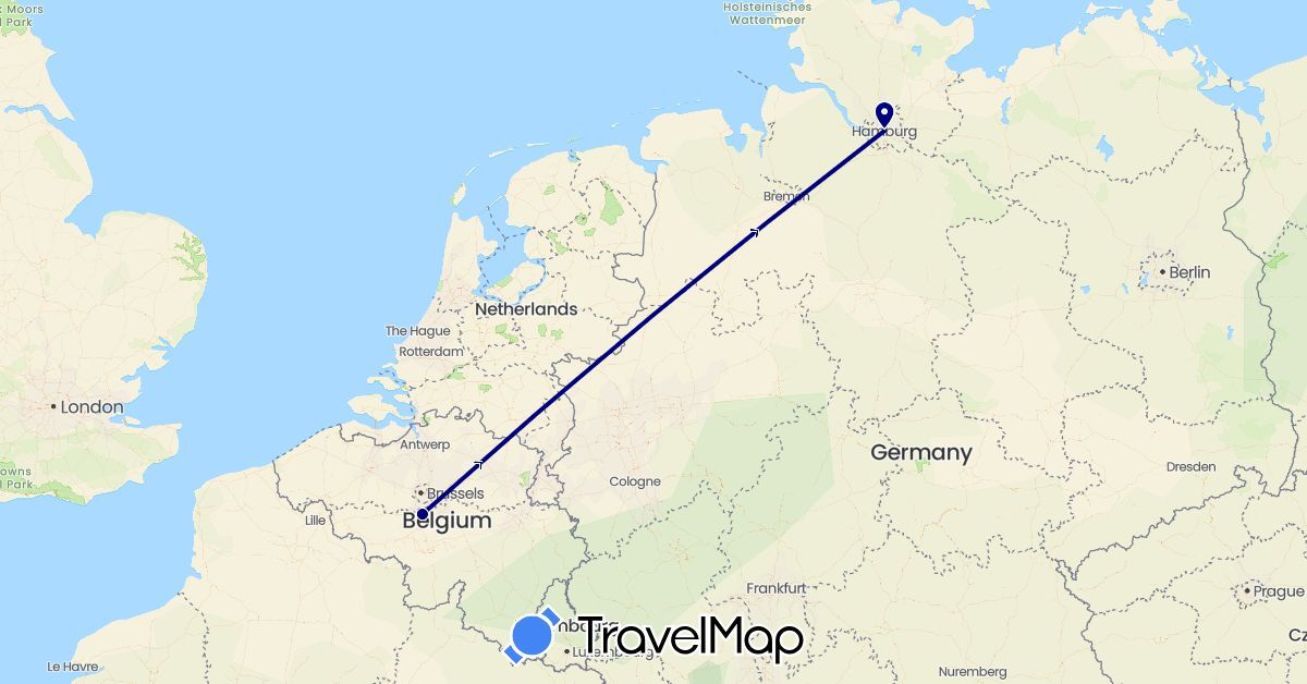 TravelMap itinerary: driving in Belgium, Germany (Europe)